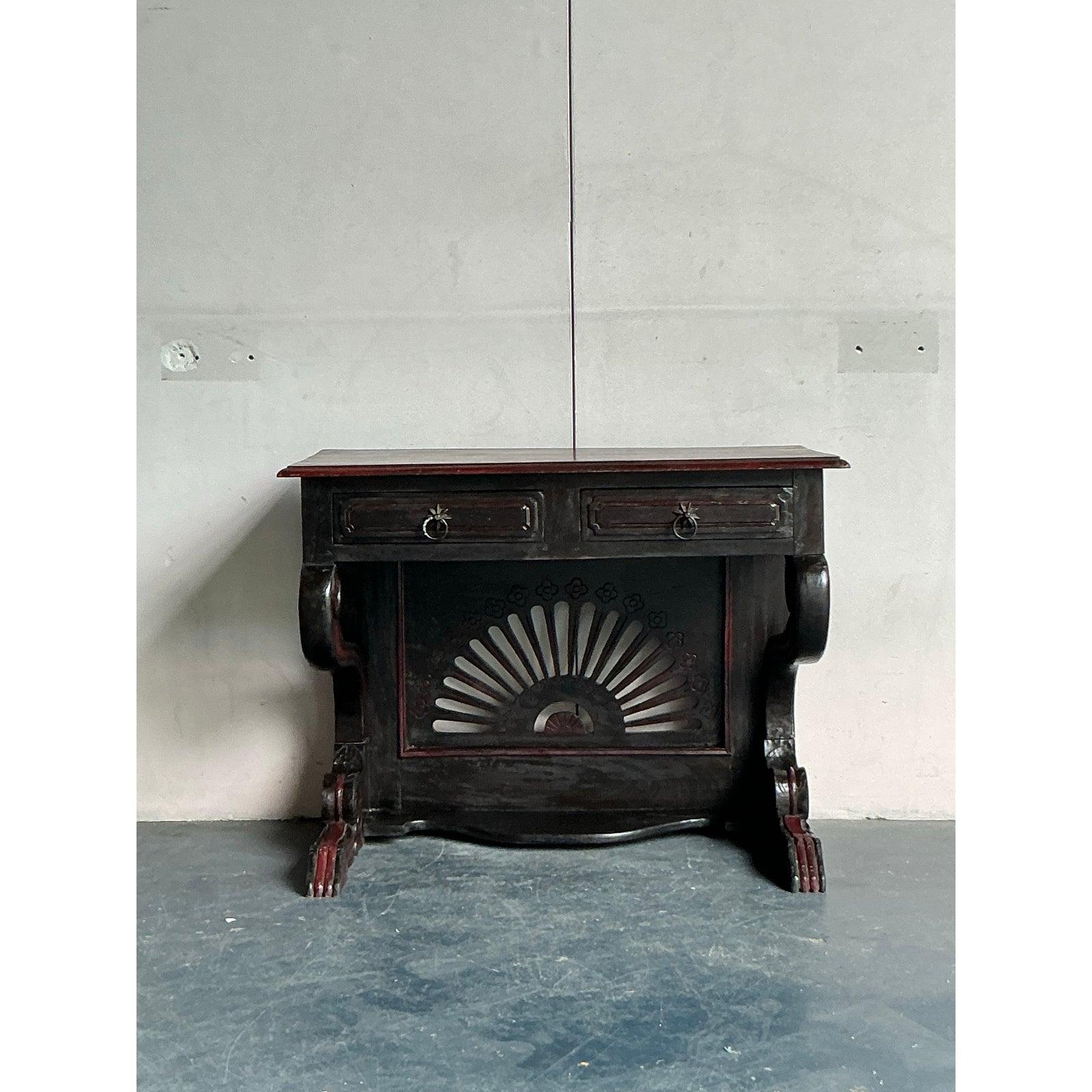 Industrial Vintage Boho Reclaimed Wood Console Table For Sale
