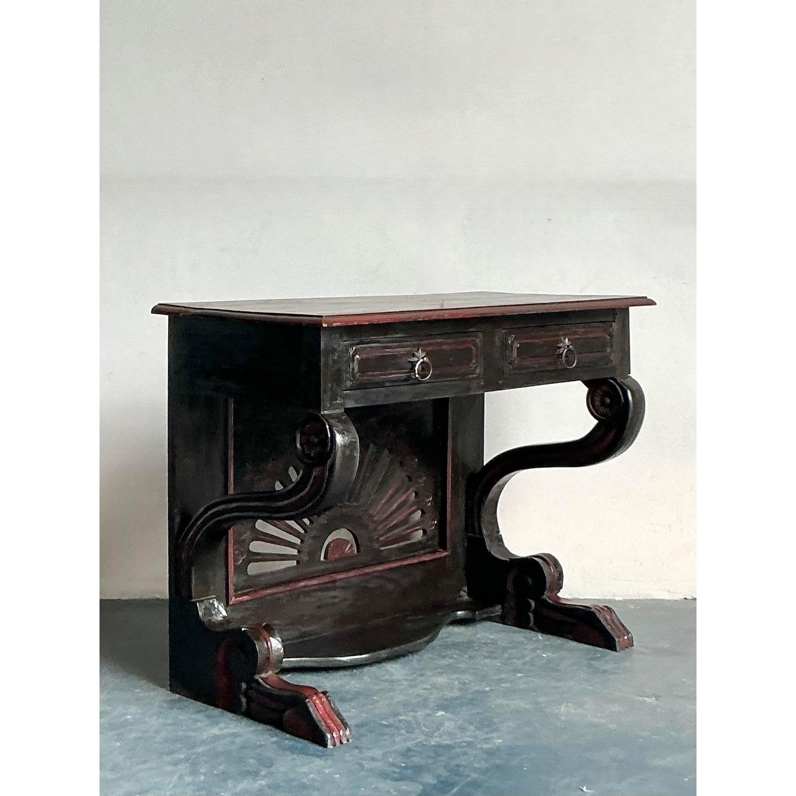 Vintage Boho Reclaimed Wood Console Table For Sale 2