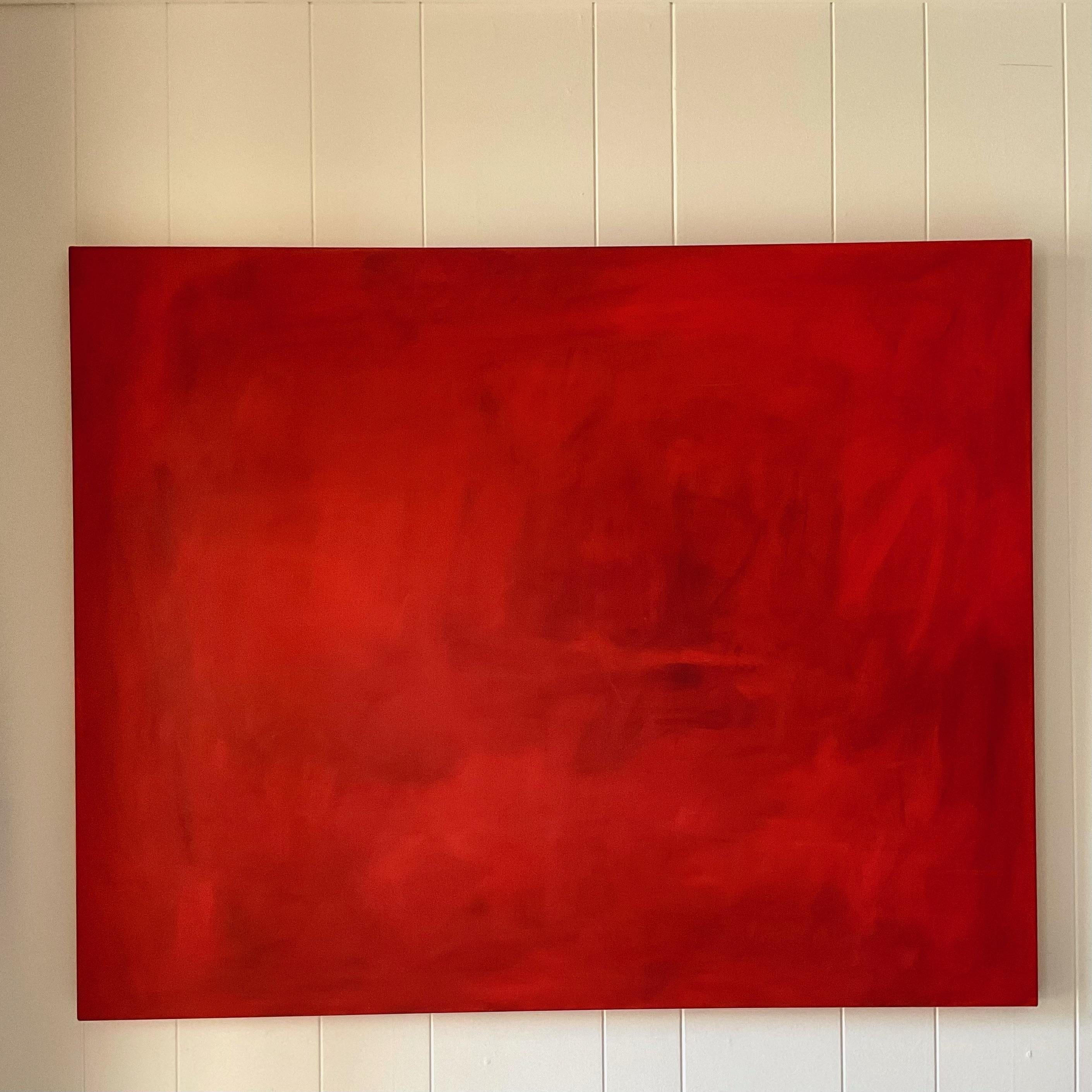 Vintage Boho Red Original Oil Painting on Canvas In Good Condition For Sale In west palm beach, FL
