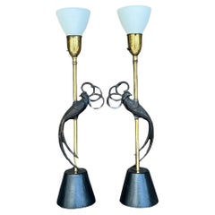 Vintage Boho Rembrandt Lovebirds Lamps - a Pair