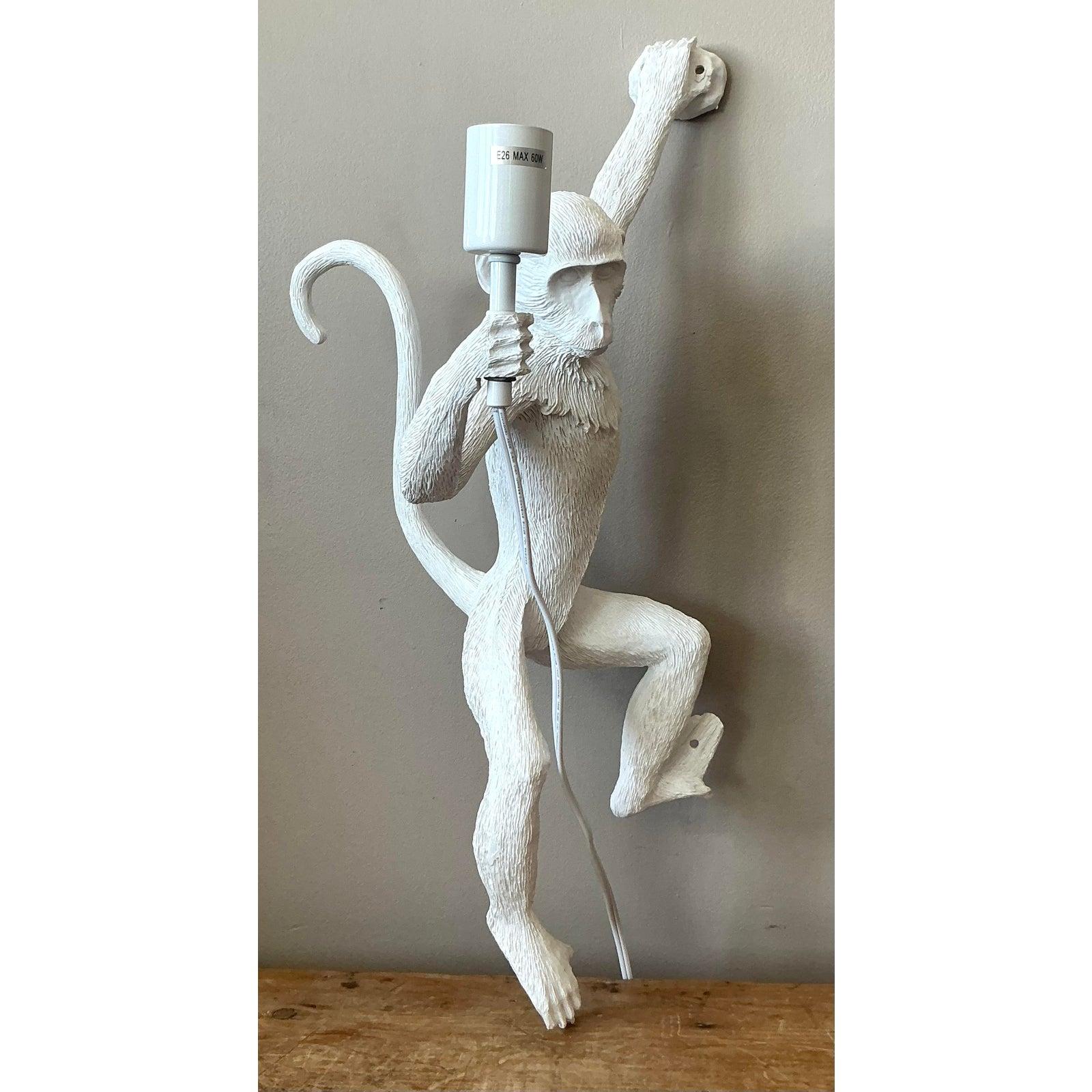 Hollywood Regency Vintage Boho Resin Monkey Wall Sconce For Sale