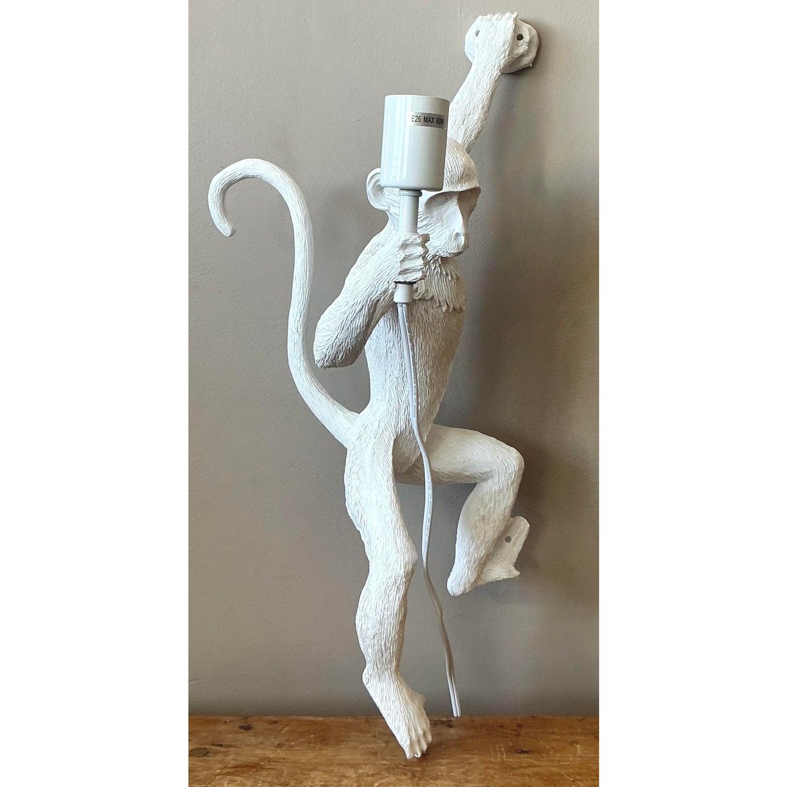 Chinese Vintage Boho Resin Monkey Wall Sconce For Sale