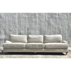 Vintage Boho Restoration Hardware Classic Roll Arm Belgian Linen Sofa