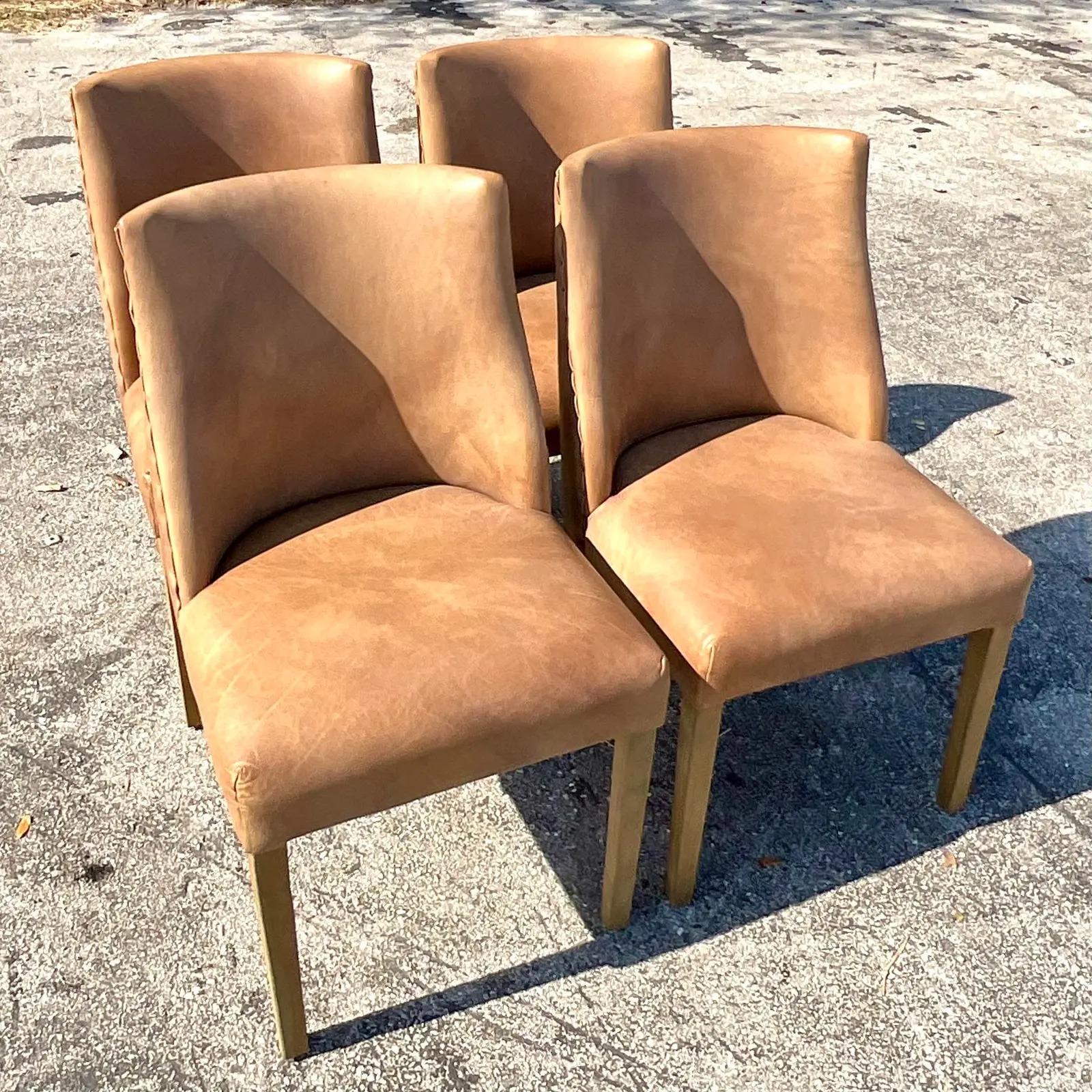 Vintage Boho Restoration Hardware “Ella” Custom Leather Dining Chairs, Set of 4 1