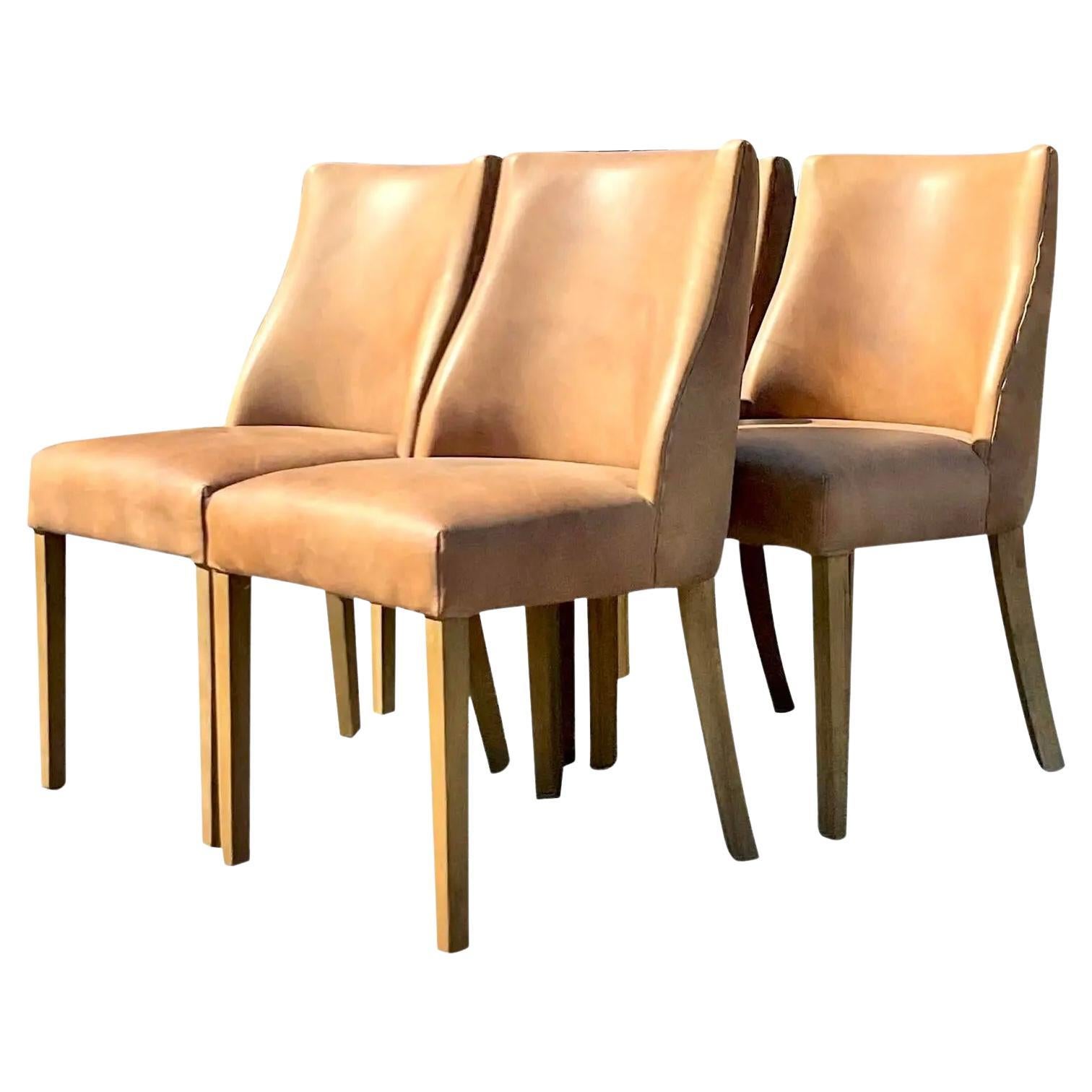 Vintage Boho Restoration Hardware “Ella” Custom Leather Dining Chairs, Set of 4