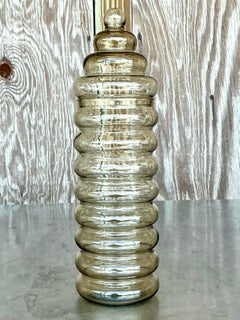 Vintage Boho Ribbed Glass Lidded Jar