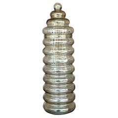 Vintage Boho Ribbed Glass Lidded Jar