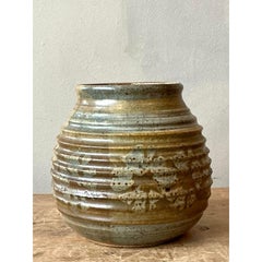 Vintage Boho Ribbed Studio Pottery Vase