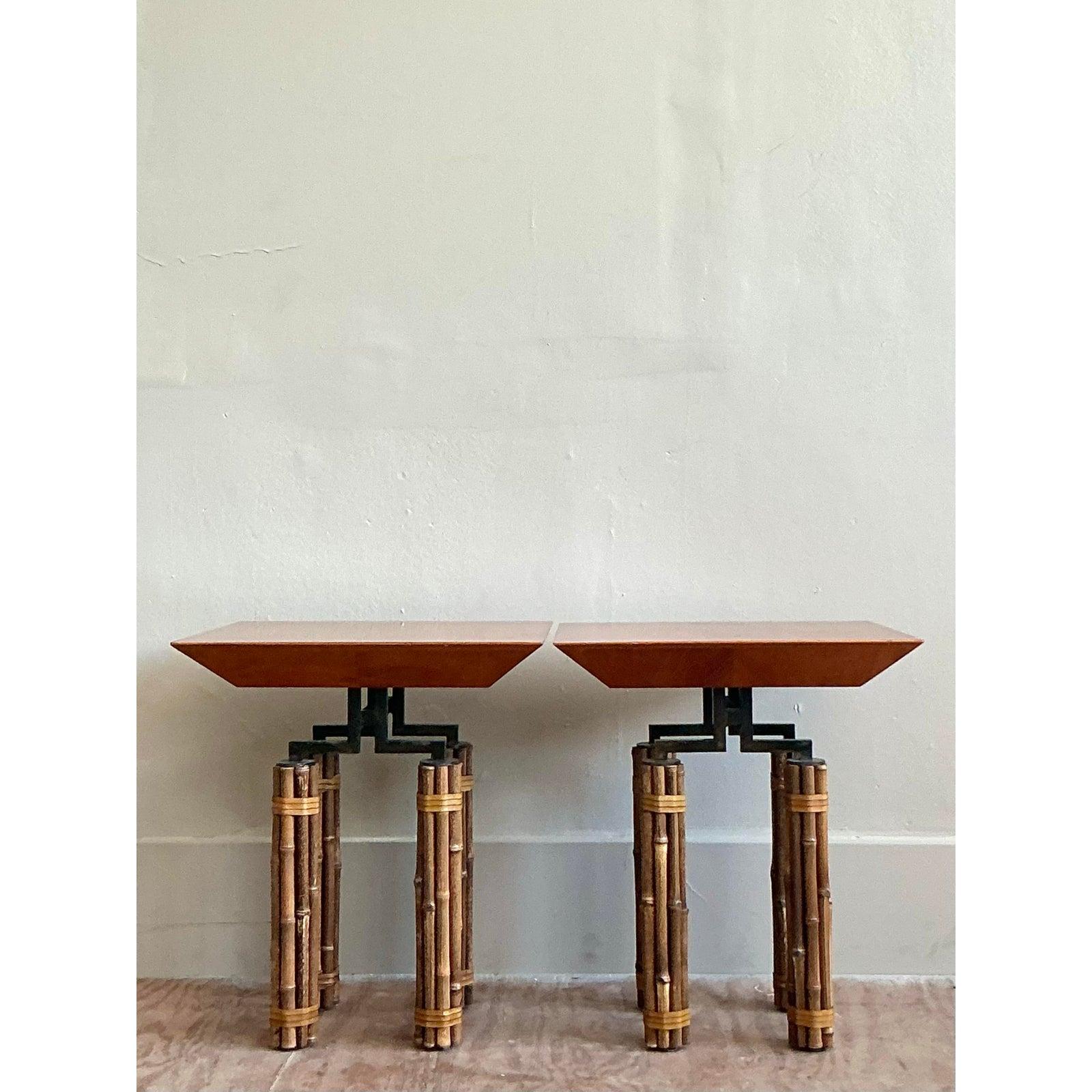 Vintage Boho Richard Huxley for McGuire Side Tables - A Pair For Sale 4