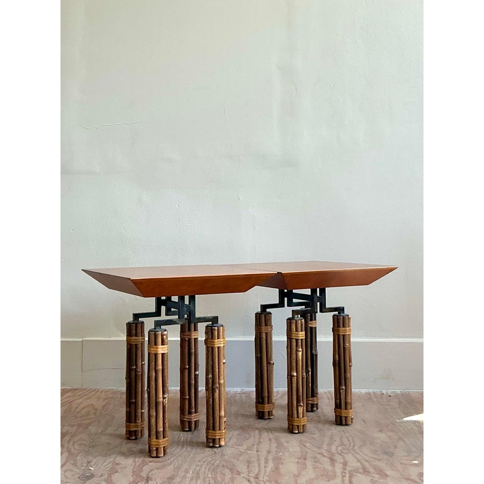 Organic Modern Vintage Boho Richard Huxley for McGuire Side Tables - A Pair For Sale