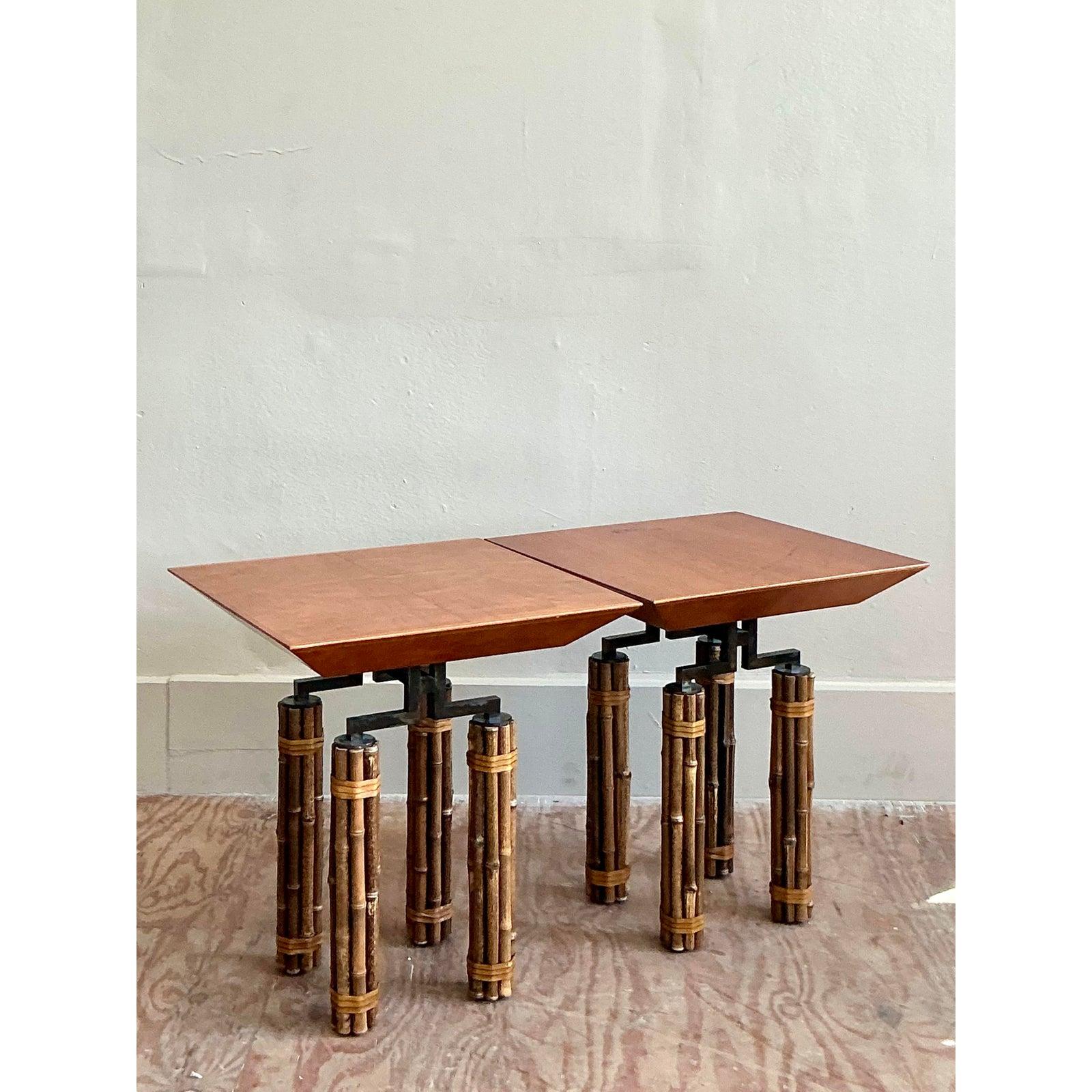 Vintage Boho Richard Huxley for McGuire Side Tables - A Pair For Sale 2