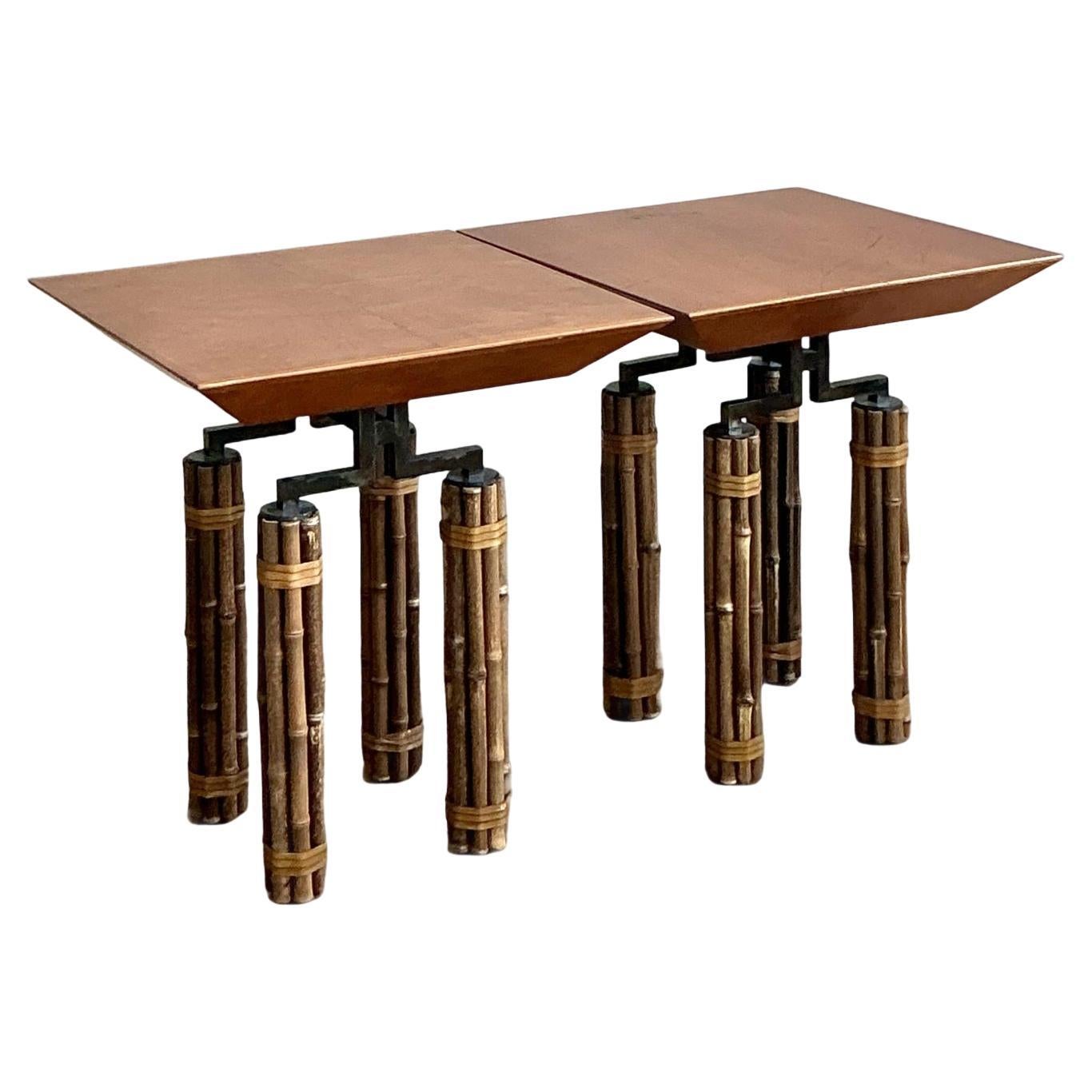 Vintage Boho Richard Huxley for McGuire Side Tables - A Pair For Sale