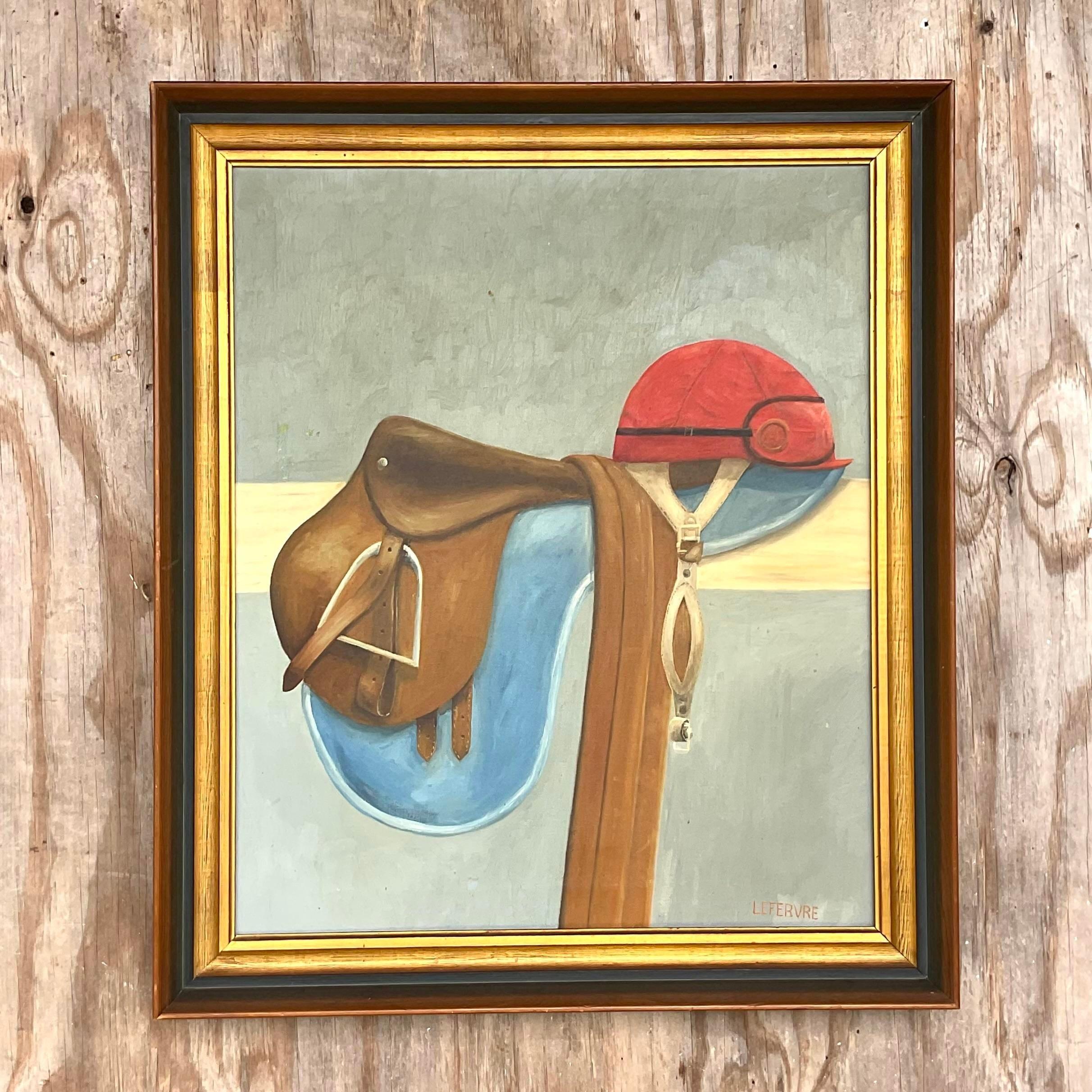 20th Century Vintage Boho Riding Gear Signed Original Oil Painting on Canvas