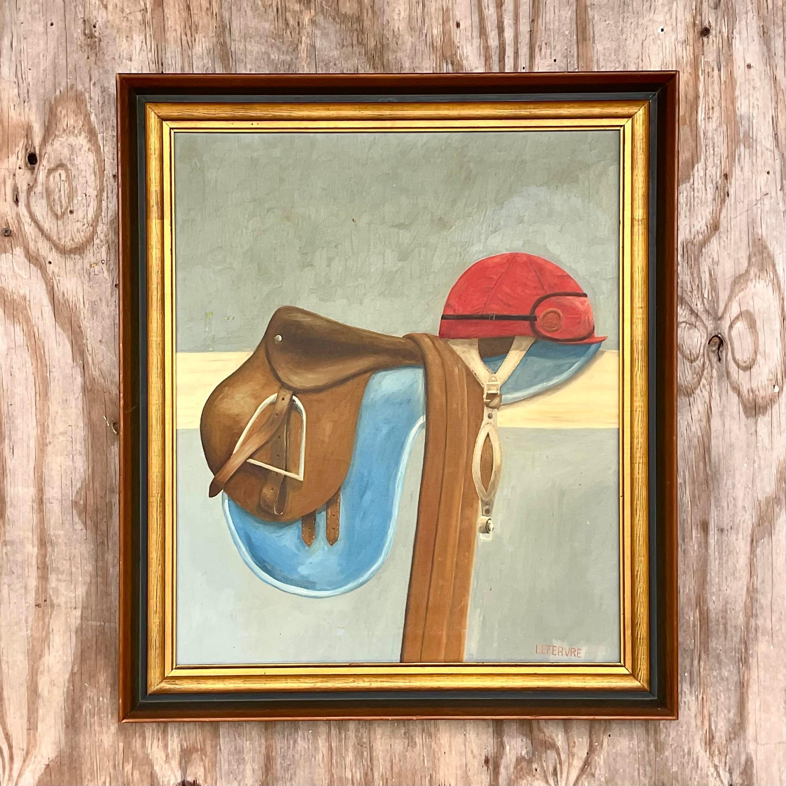 Vintage Boho Riding Gear Signed Original Oil Painting on Canvas 1