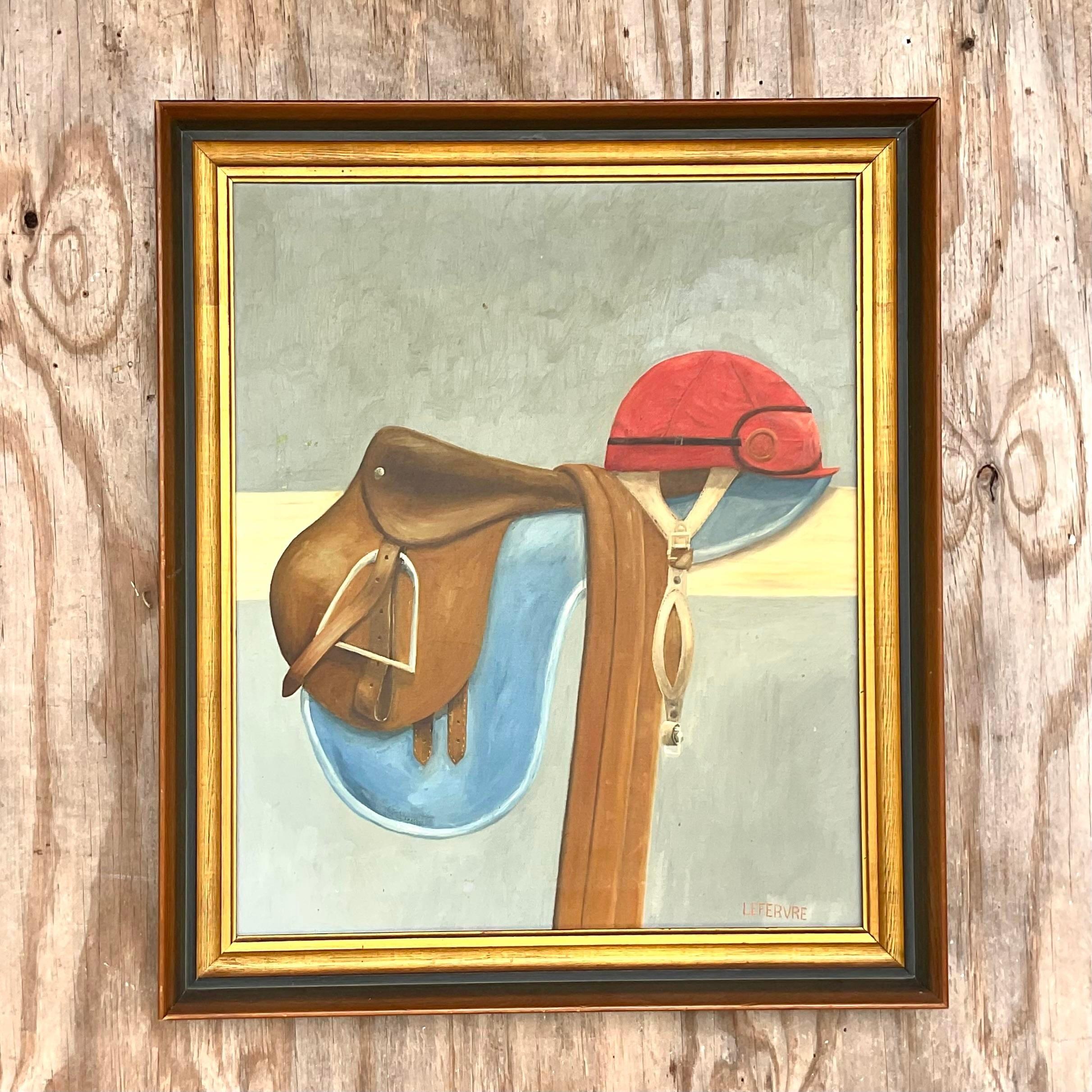 Vintage Boho Riding Gear Signed Original Oil Painting on Canvas 2