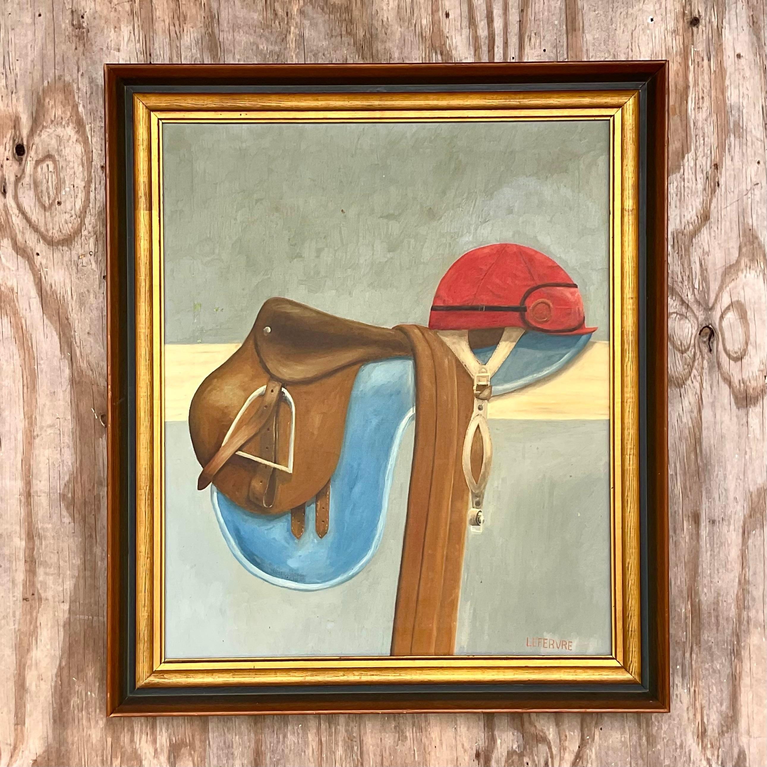 Vintage Boho Riding Gear Signed Original Oil Painting on Canvas 3