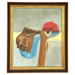 Vintage Boho Riding Gear Signed Original Oil Painting on Canvas