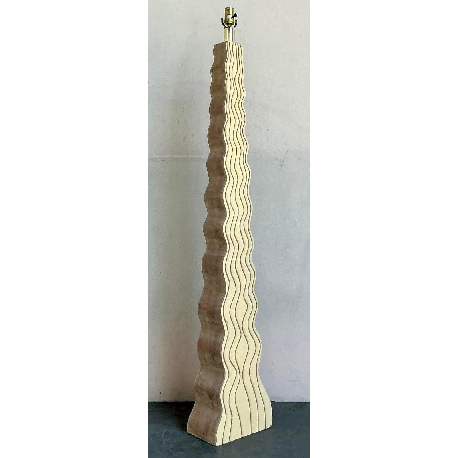 Post-Modern Vintage Boho Ripple Floor Lamp For Sale