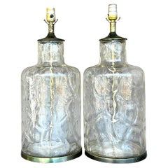 Vintage Boho Ripple Glass Table Lamps - a Pair