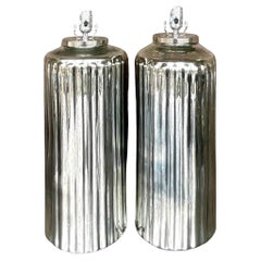 Vintage Boho Rippled Mercury Glass Lamps - a Pair