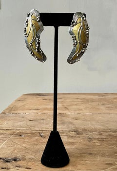 Vintage Boho Robin Schechtel Brass on Sterling Modernist Earrings