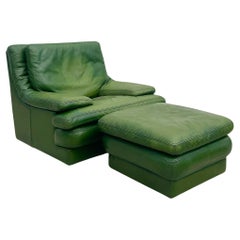 Chaise et pouf vintage en cuir Roche Bobois