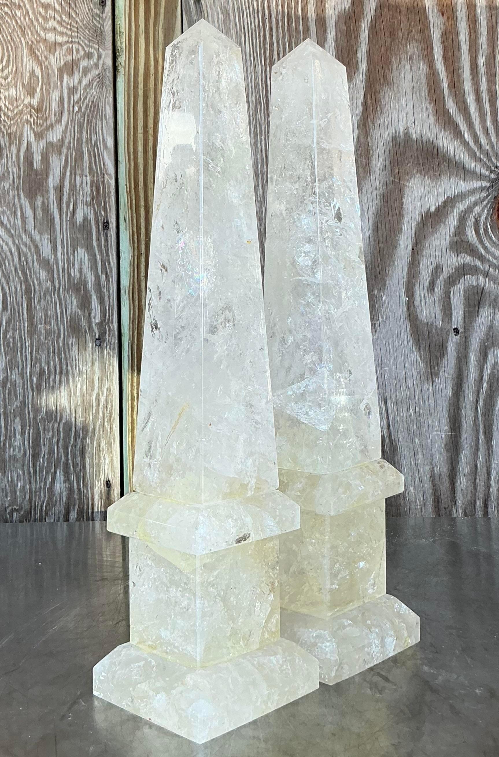Américain Obélisques en cristal de roche Boho Vintage - une paire en vente