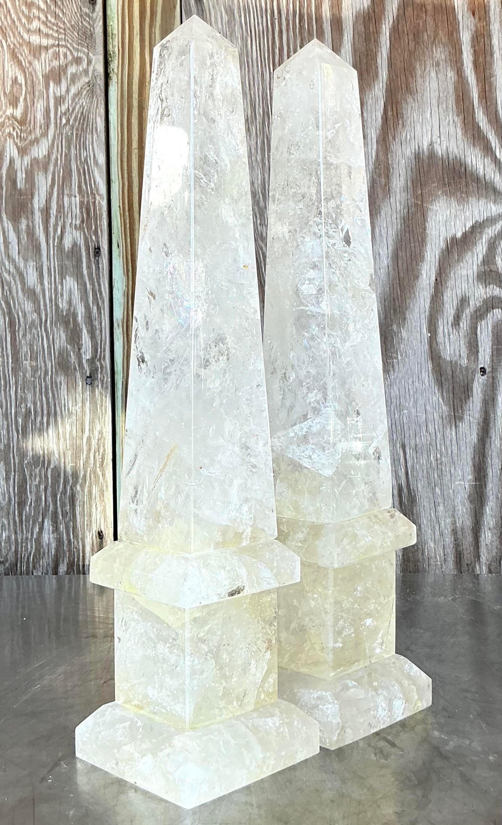 20ième siècle Obélisques en cristal de roche Boho Vintage - une paire en vente