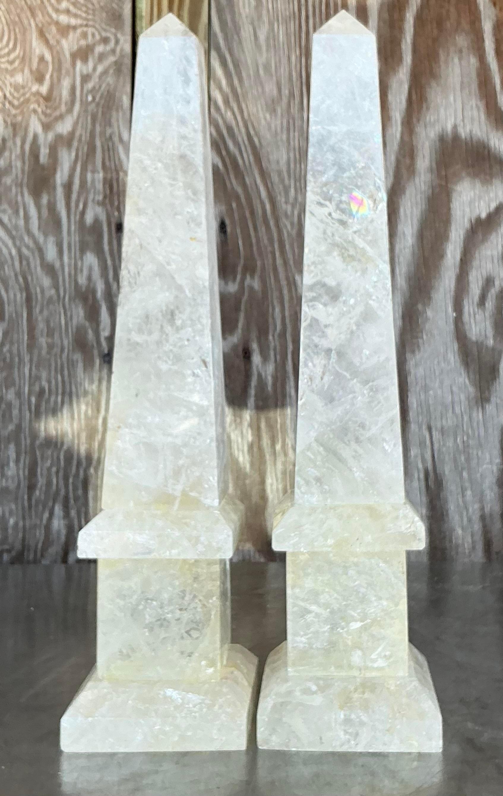 Cristal Obélisques en cristal de roche Boho Vintage - une paire en vente