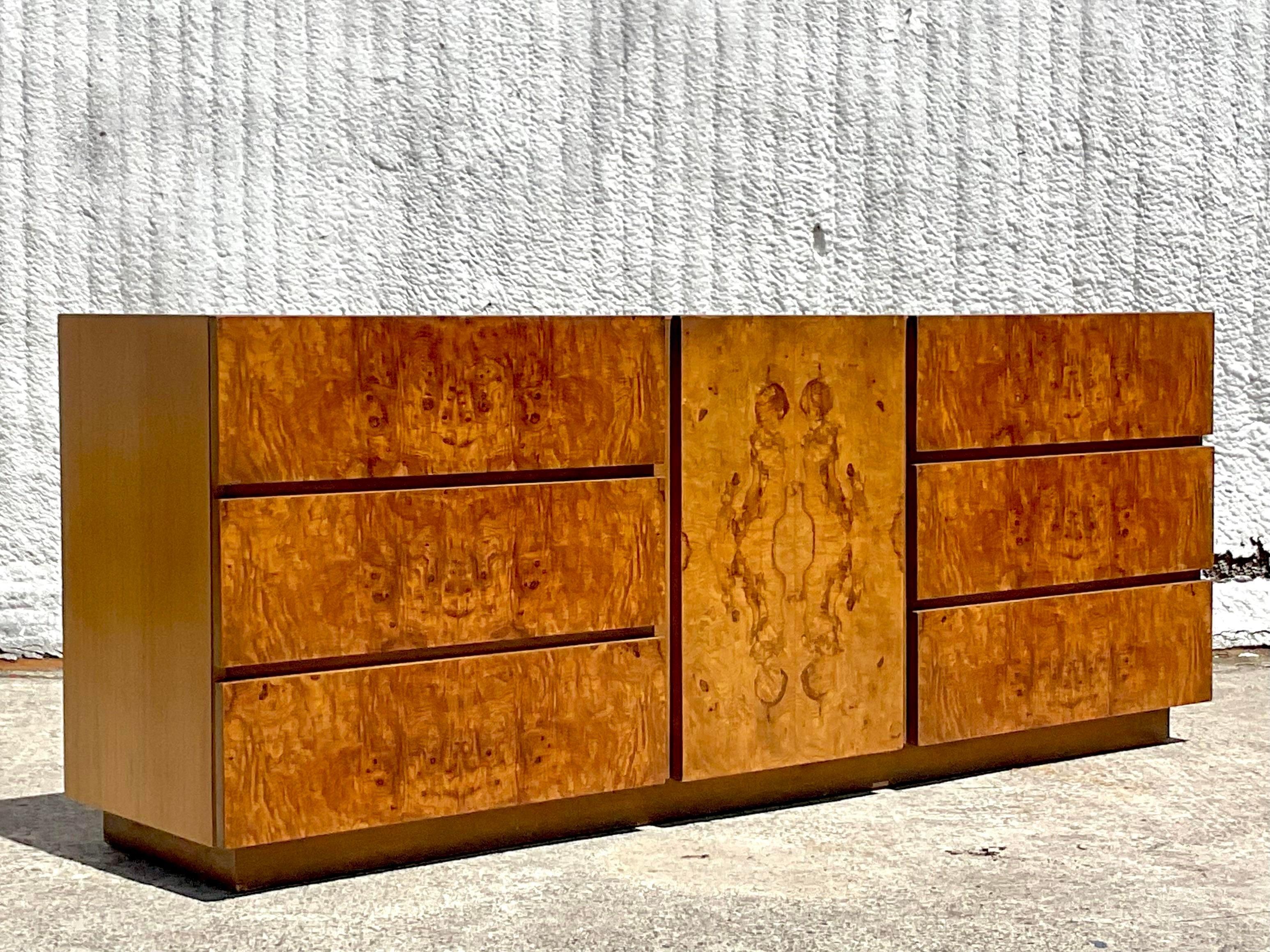 Vintage Boho Roland Carter for Lane Burl Wood Credenza 4