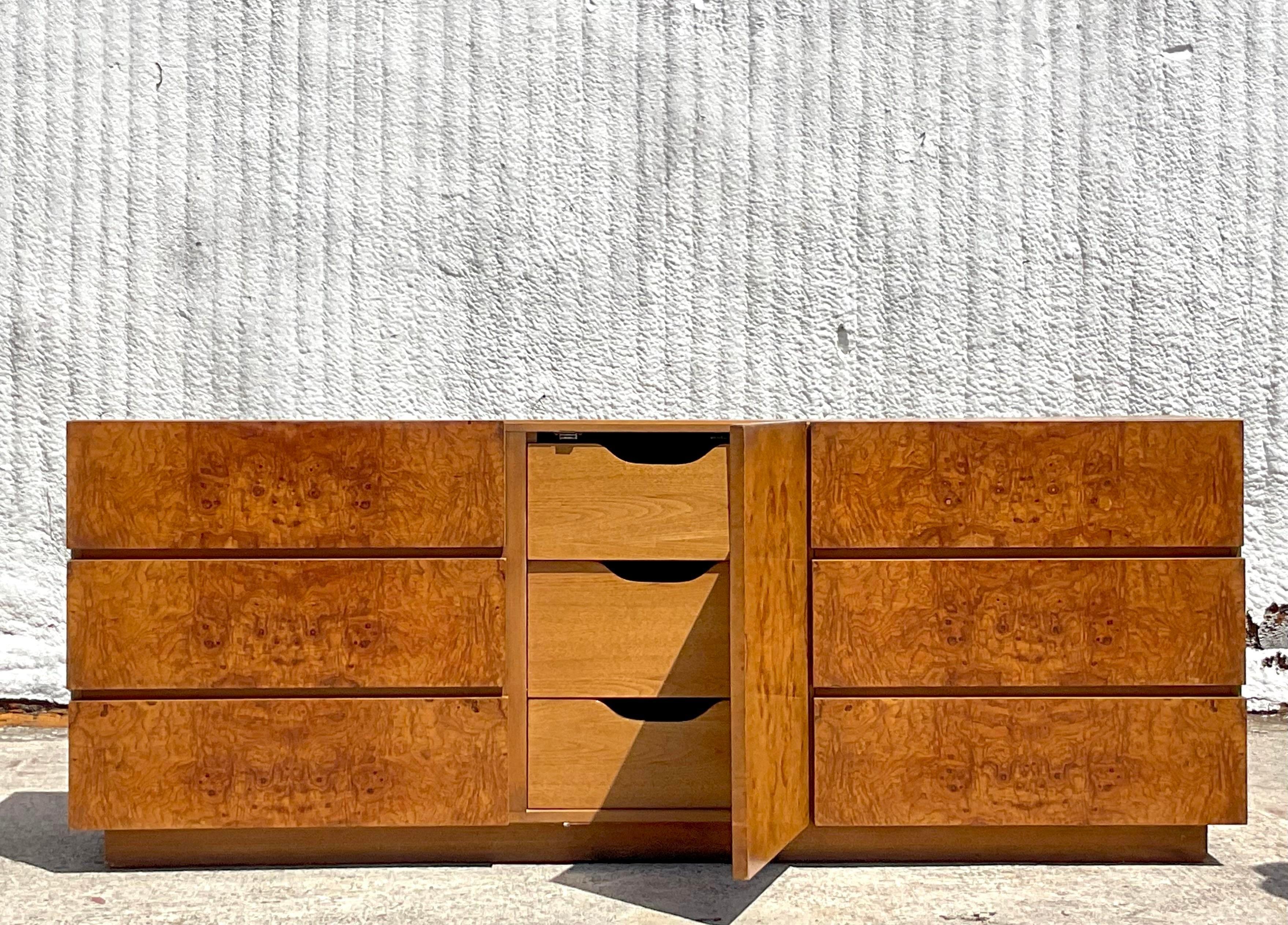 American Vintage Boho Roland Carter for Lane Burl Wood Credenza