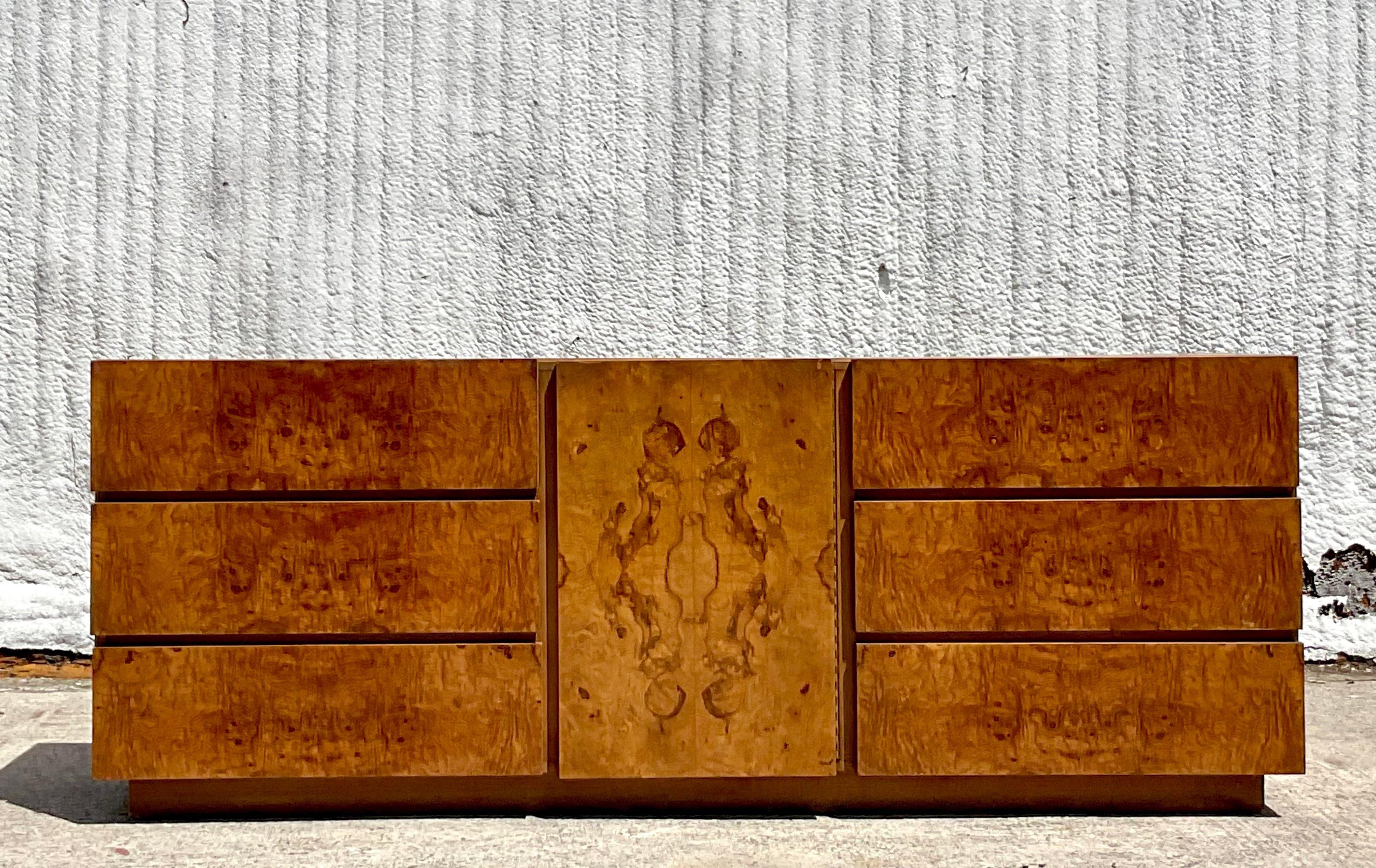 Vintage Boho Roland Carter for Lane Burl Wood Credenza In Good Condition In west palm beach, FL