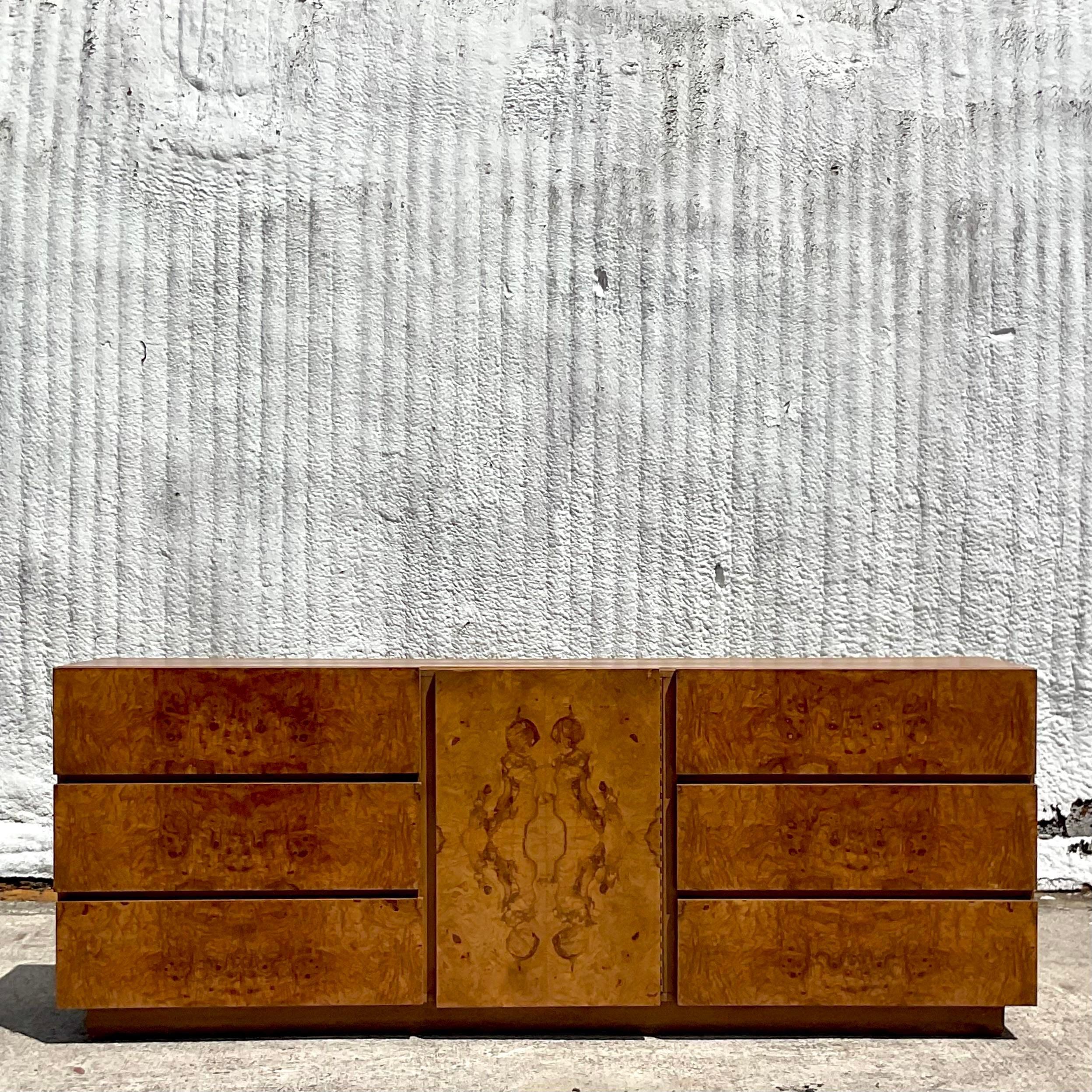 20th Century Vintage Boho Roland Carter for Lane Burl Wood Credenza