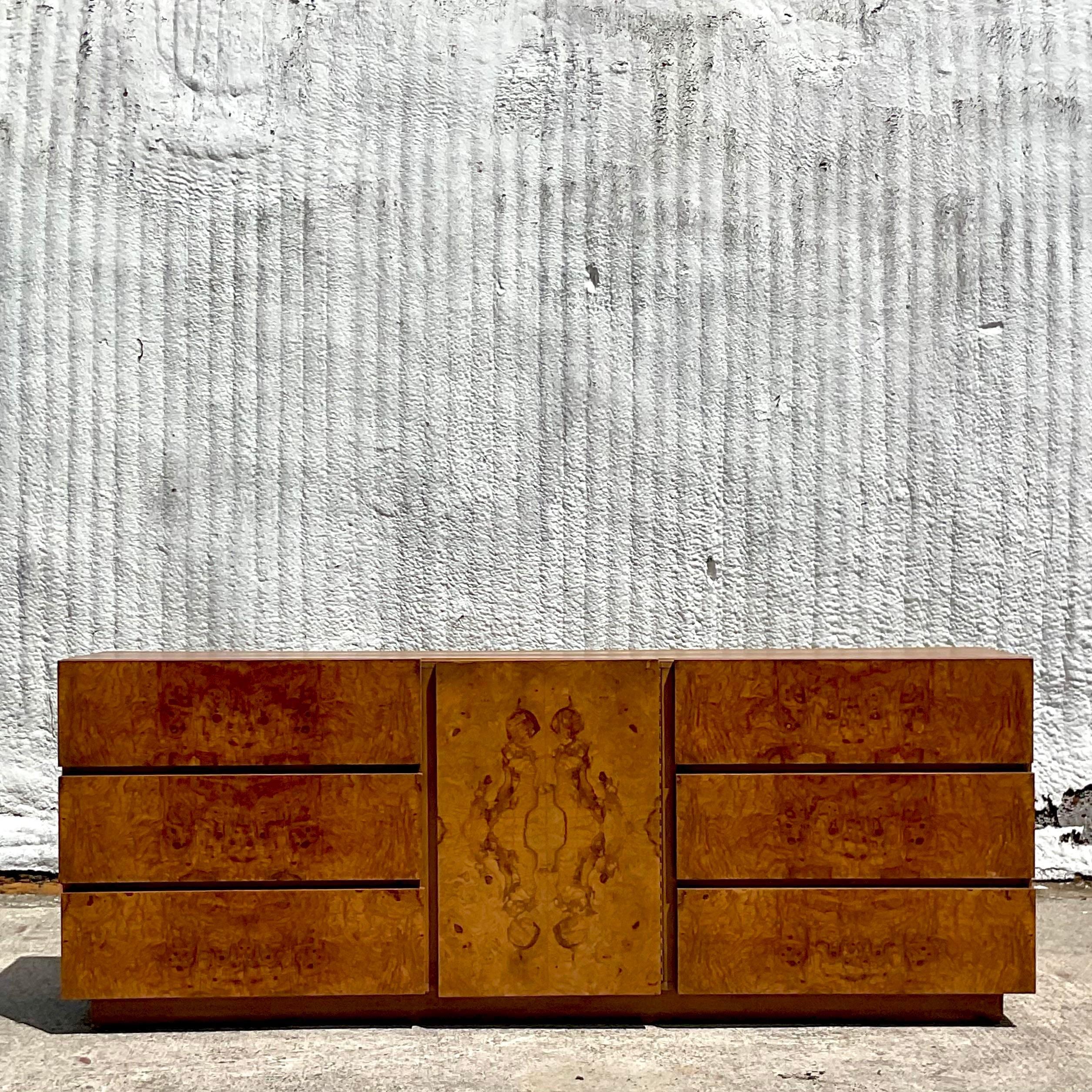 Vintage Boho Roland Carter for Lane Burl Wood Credenza 3