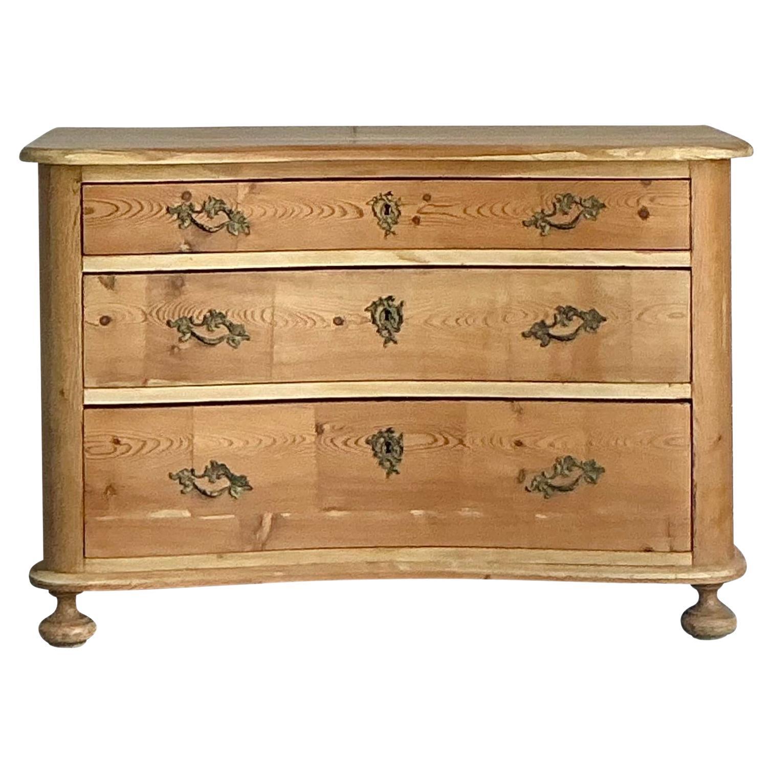 Vintage Boho Roll Front Knotty Pine Chest of Drawers For Sale