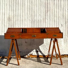 Vintage Boho Roll Top Campaign Desk