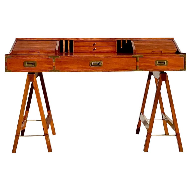 Vintage Boho Roll Top Campaign Desk For Sale at 1stDibs