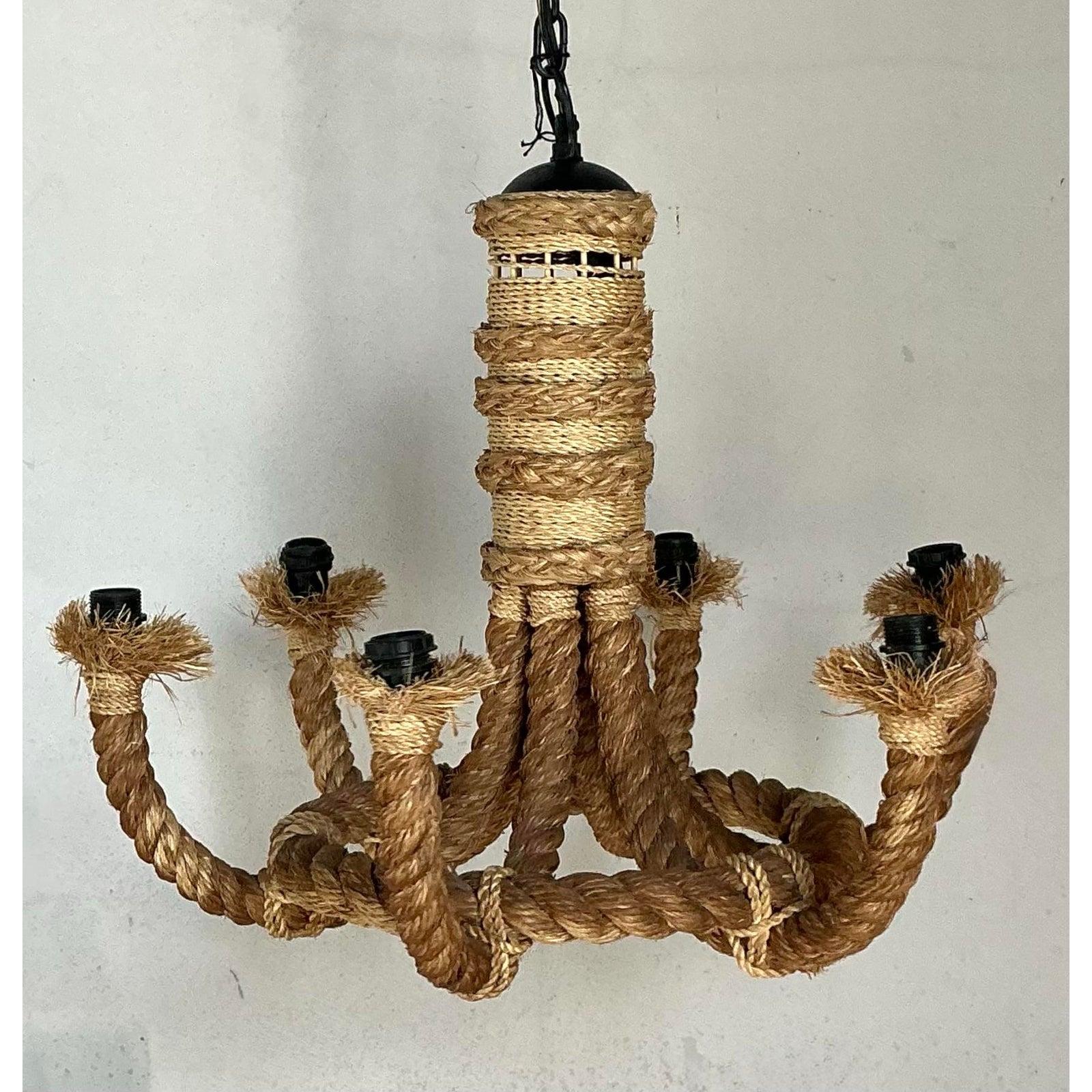 Vintage Boho Rope Kronleuchter (Rustikal) im Angebot