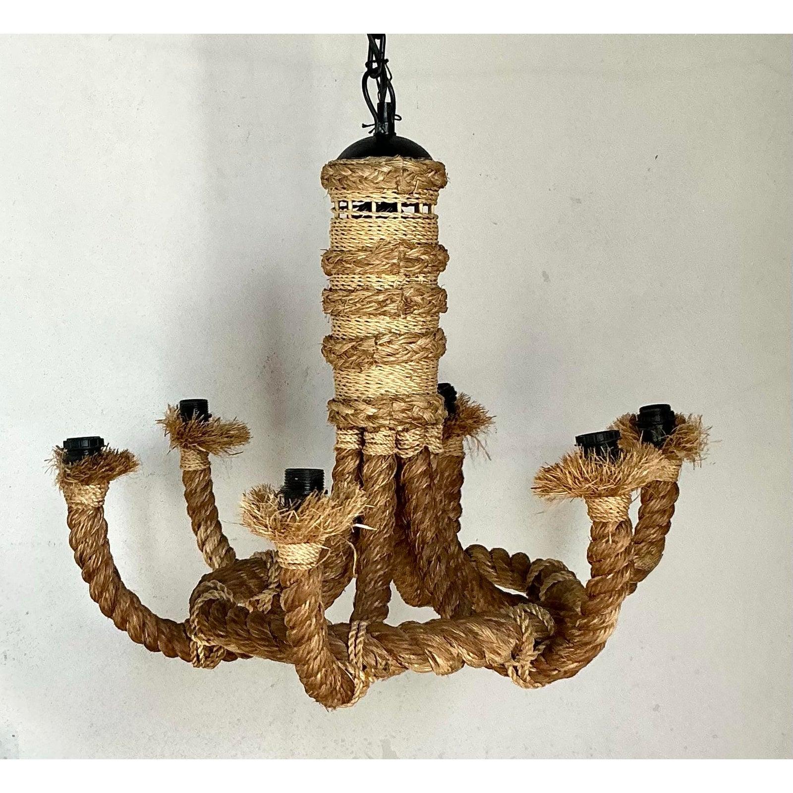 Vintage Boho Rope Kronleuchter im Zustand „Gut“ im Angebot in West Palm Beach, FL