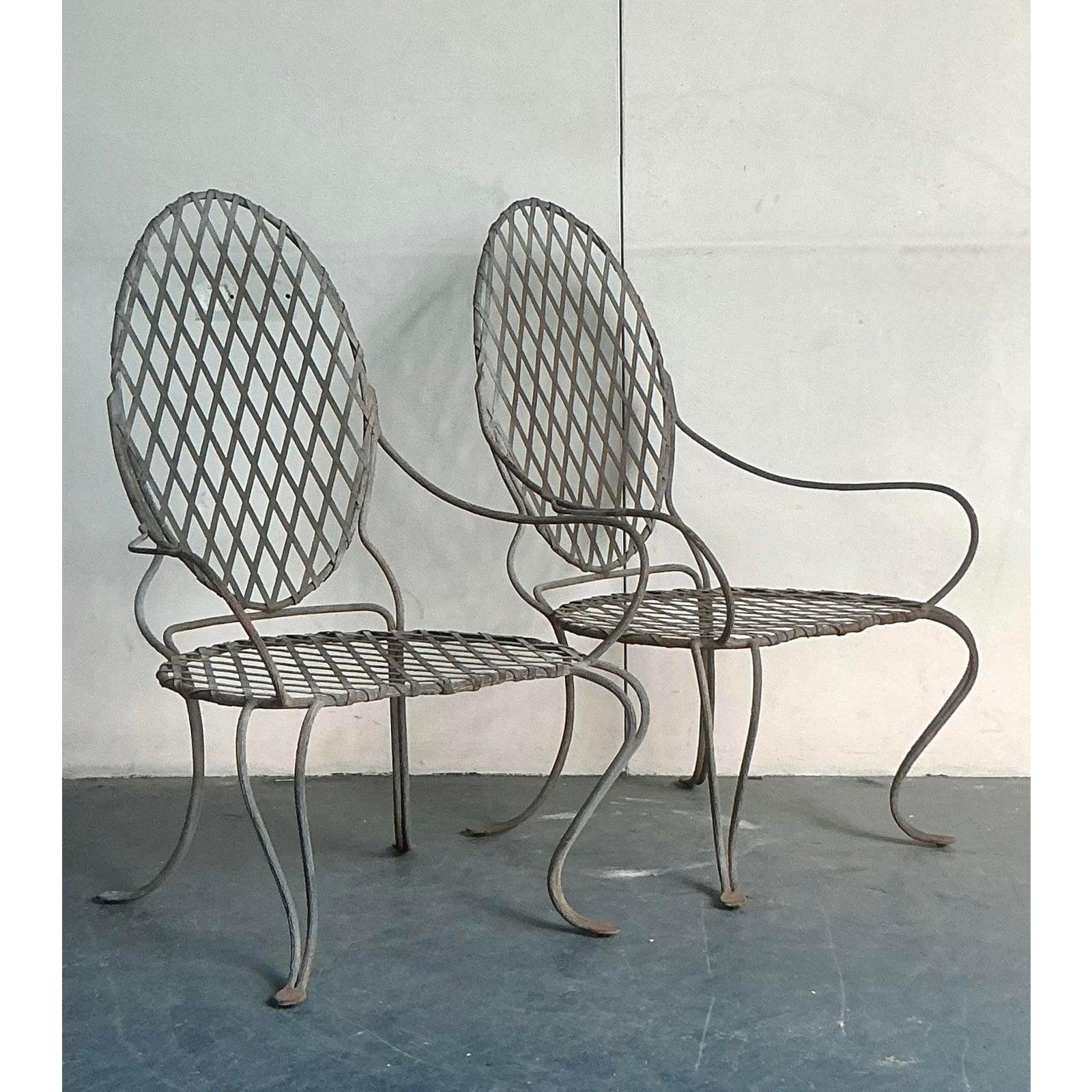 Art Nouveau Vintage Boho Rose Tarlow Twig Wrought Iron Lounge Chairs - A Pair For Sale