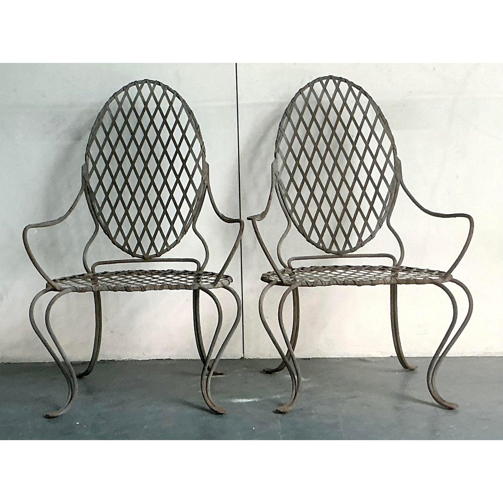 20th Century Vintage Boho Rose Tarlow Twig Wrought Iron Lounge Chairs - A Pair For Sale