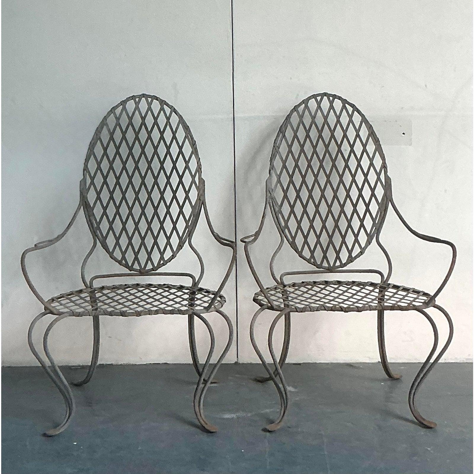 Vintage Boho Rose Tarlow Twig Wrought Iron Lounge Chairs - A Pair For Sale 1