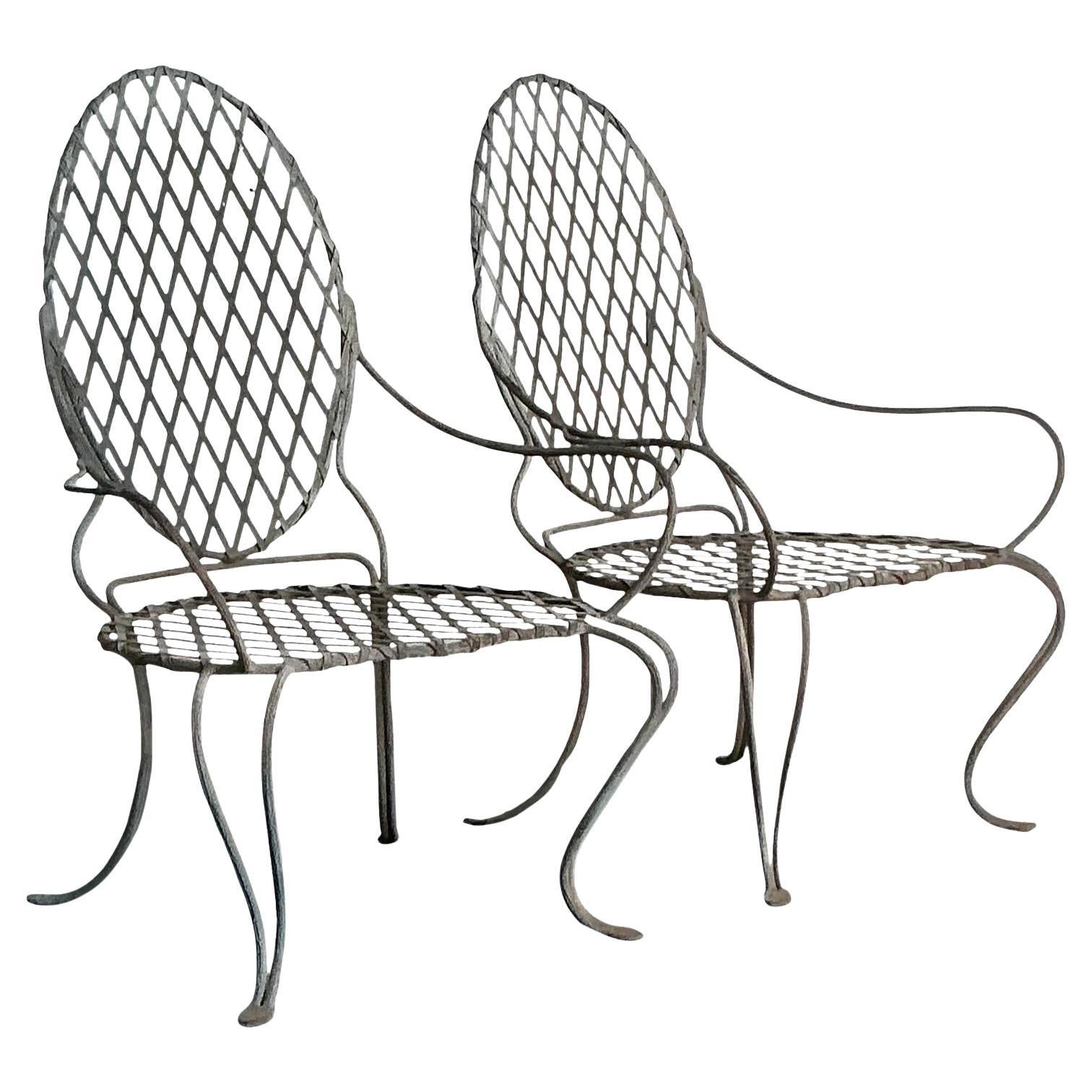 Vintage Boho Rose Tarlow Twig Wrought Iron Lounge Chairs - A Pair For Sale