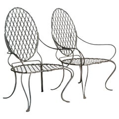 Vintage Boho Rose Tarlow Twig Wrought Iron Lounge Chairs - A Pair