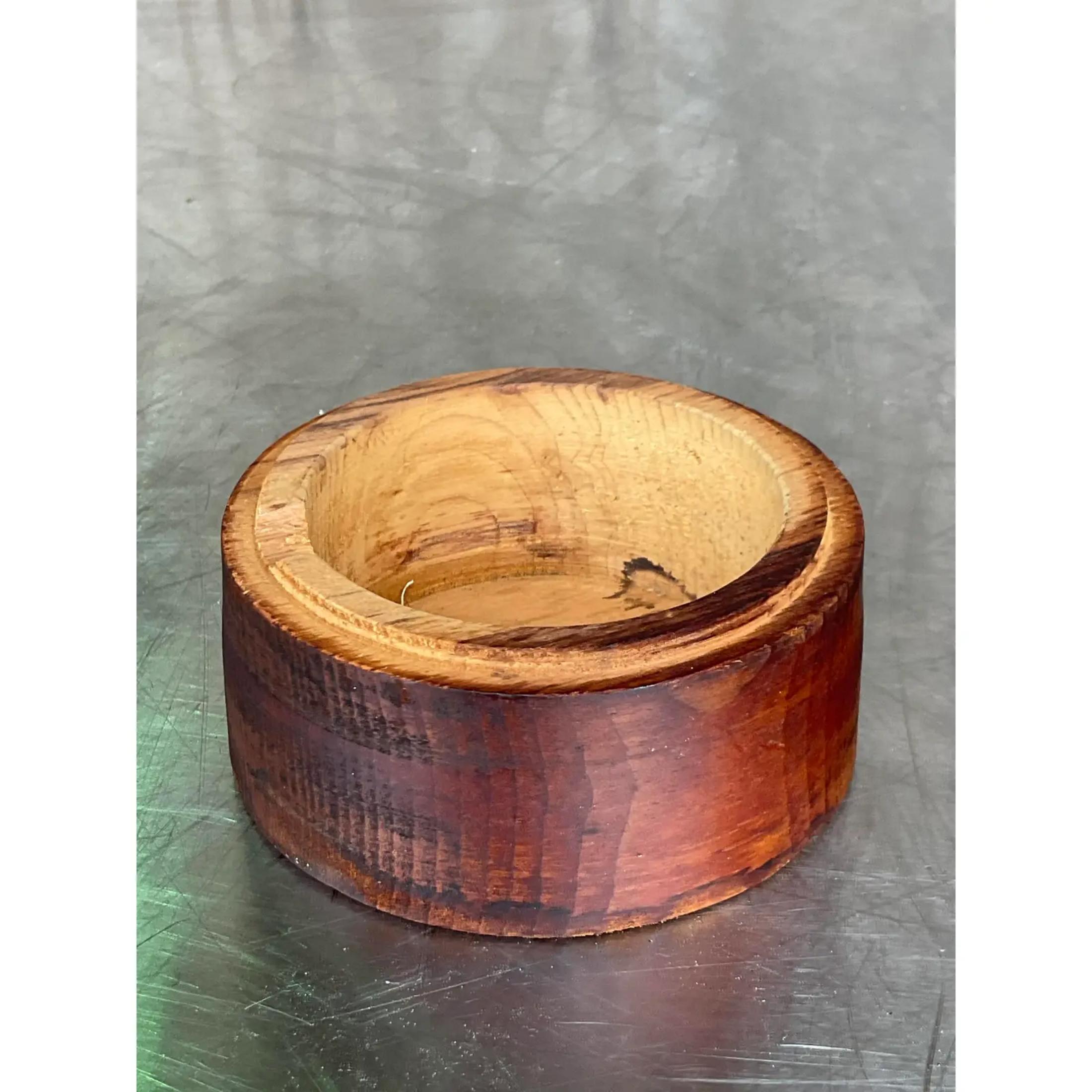 20th Century Vintage Boho Round Lidded Wood Box For Sale