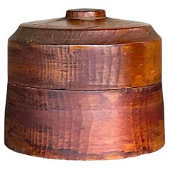 Used Boho Round Lidded Wood Box