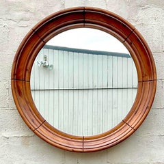 Vintage Boho Round Oak Mirror