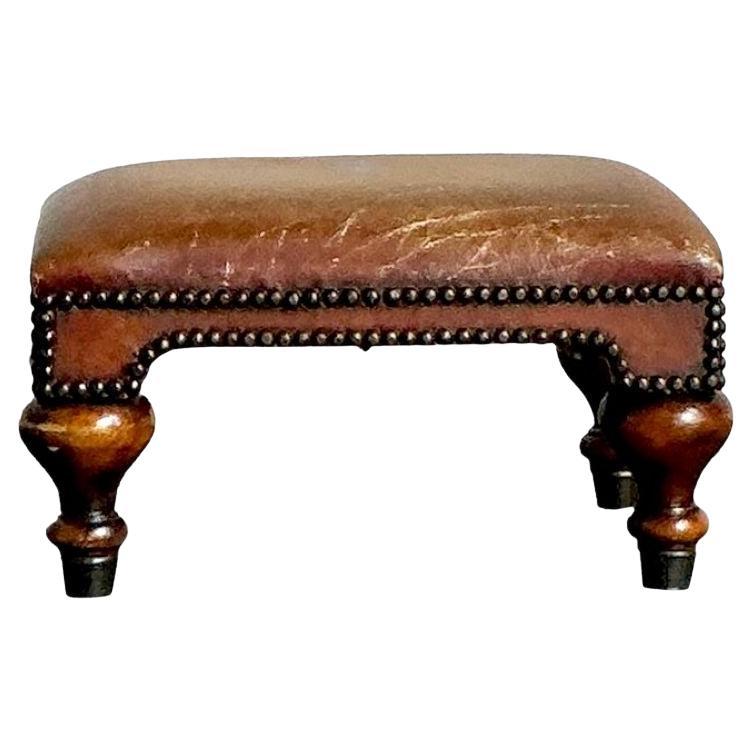 Vintage Boho Royal Crest Leather Footstool