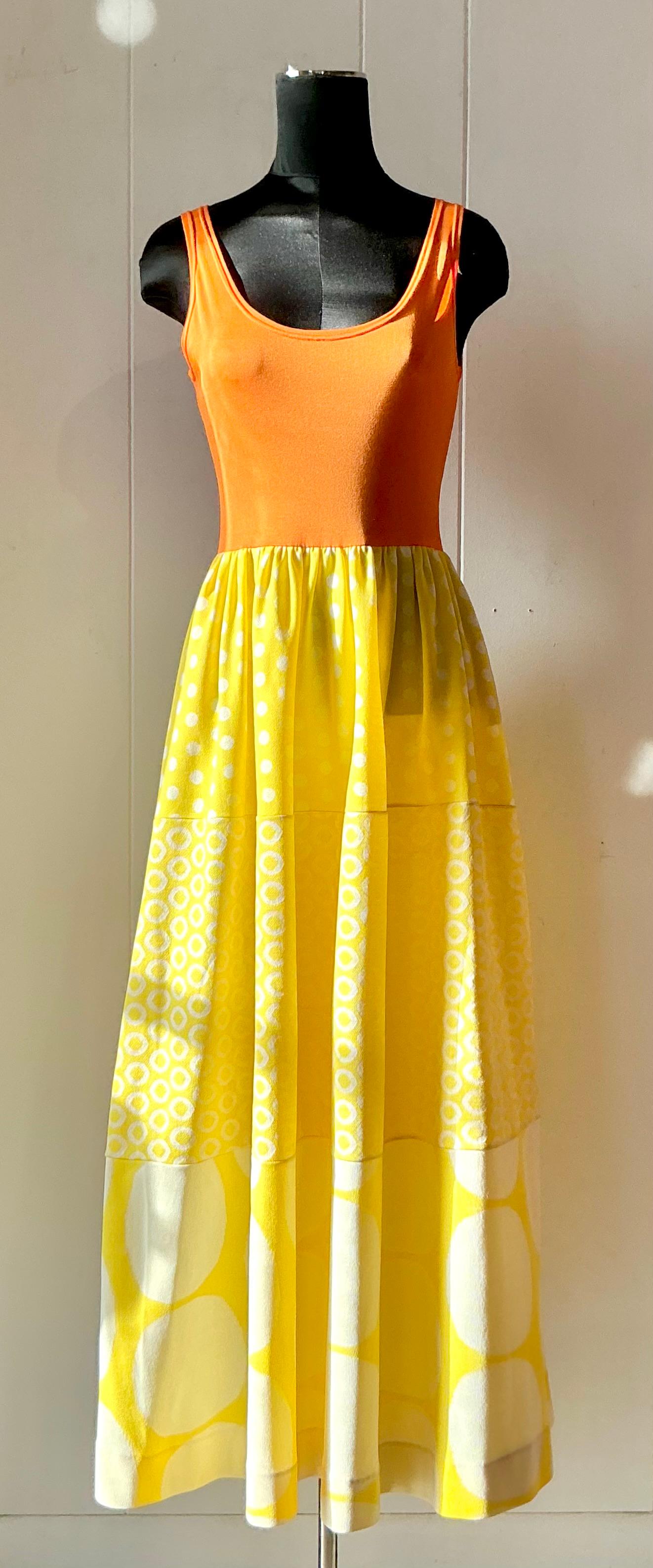 Women's or Men's Vintage Boho Rudi Gernreich Orange & Yellow Dress For Sale