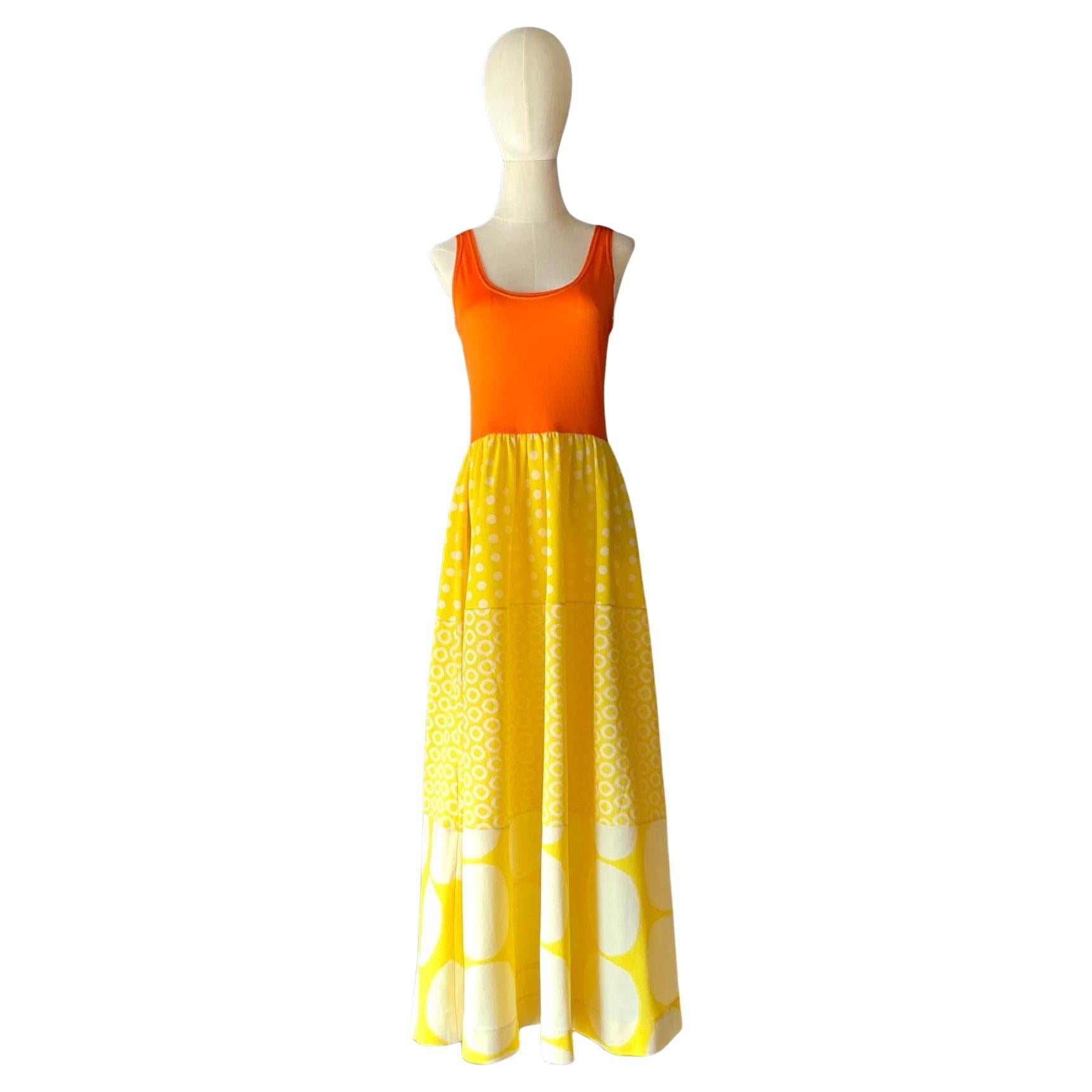 Robe vintage Boho Rudi Gernreich orange et jaune
